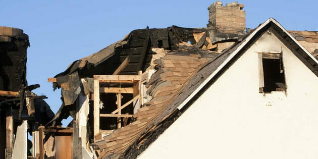 A house that has been destroyed by fire.